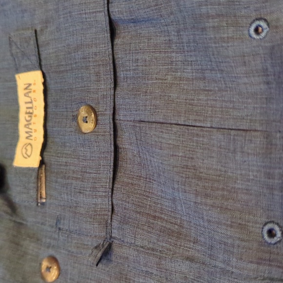 Boys Magellan Outdoors Aransas Pass HeatherBlue S/S Fishing Button down - Picture 2 of 5